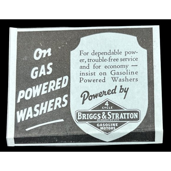Briggs & Stratton 1930s Vintage Print Ad Gasoline Powered Washers 4 Cycle Motors - Picture 1 of 3